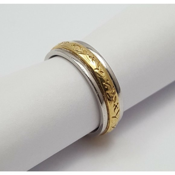 Elegant Solid Platinum & 18K Yellow Gold Designer Wedding Band Ring - Size 8.25 - Picture 5 of 11